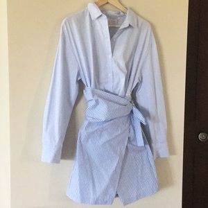 Zara Blue Stripe Wrap Skirt Dress SzM NWT